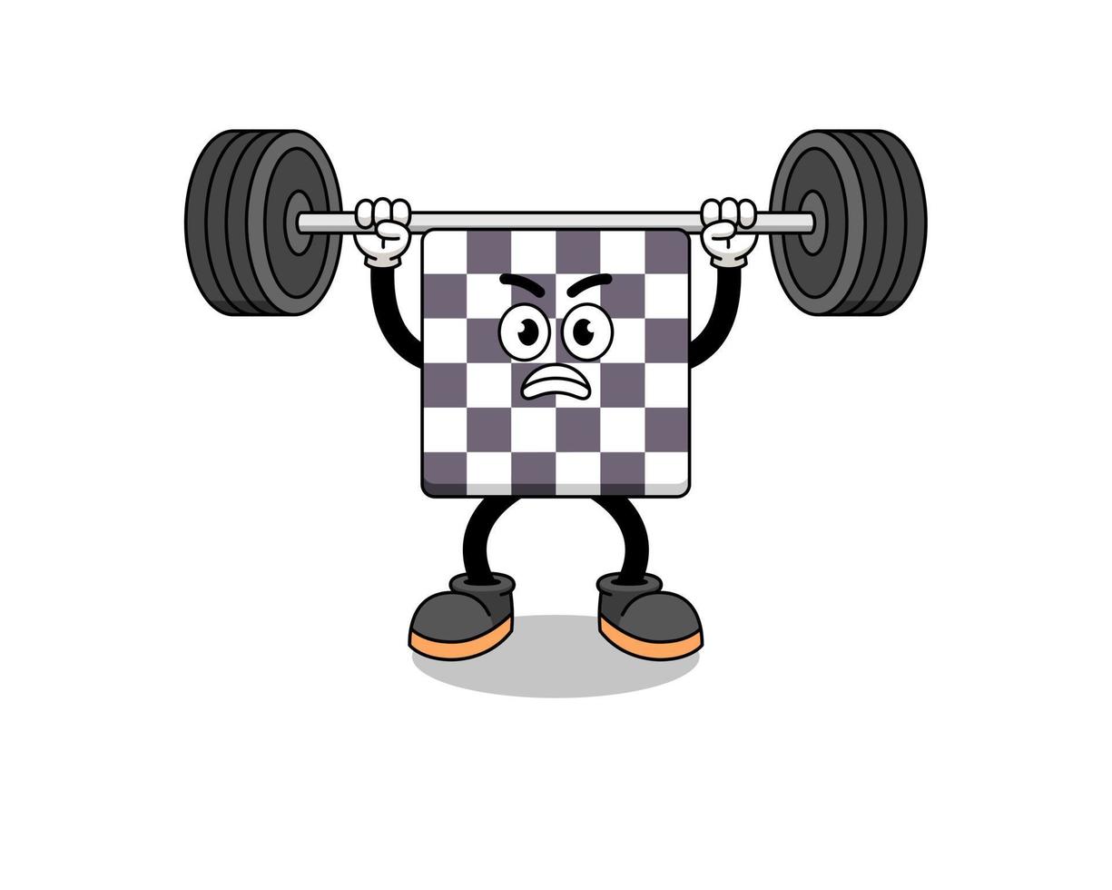 chessboard mascot cartoon lifting a barbell vector