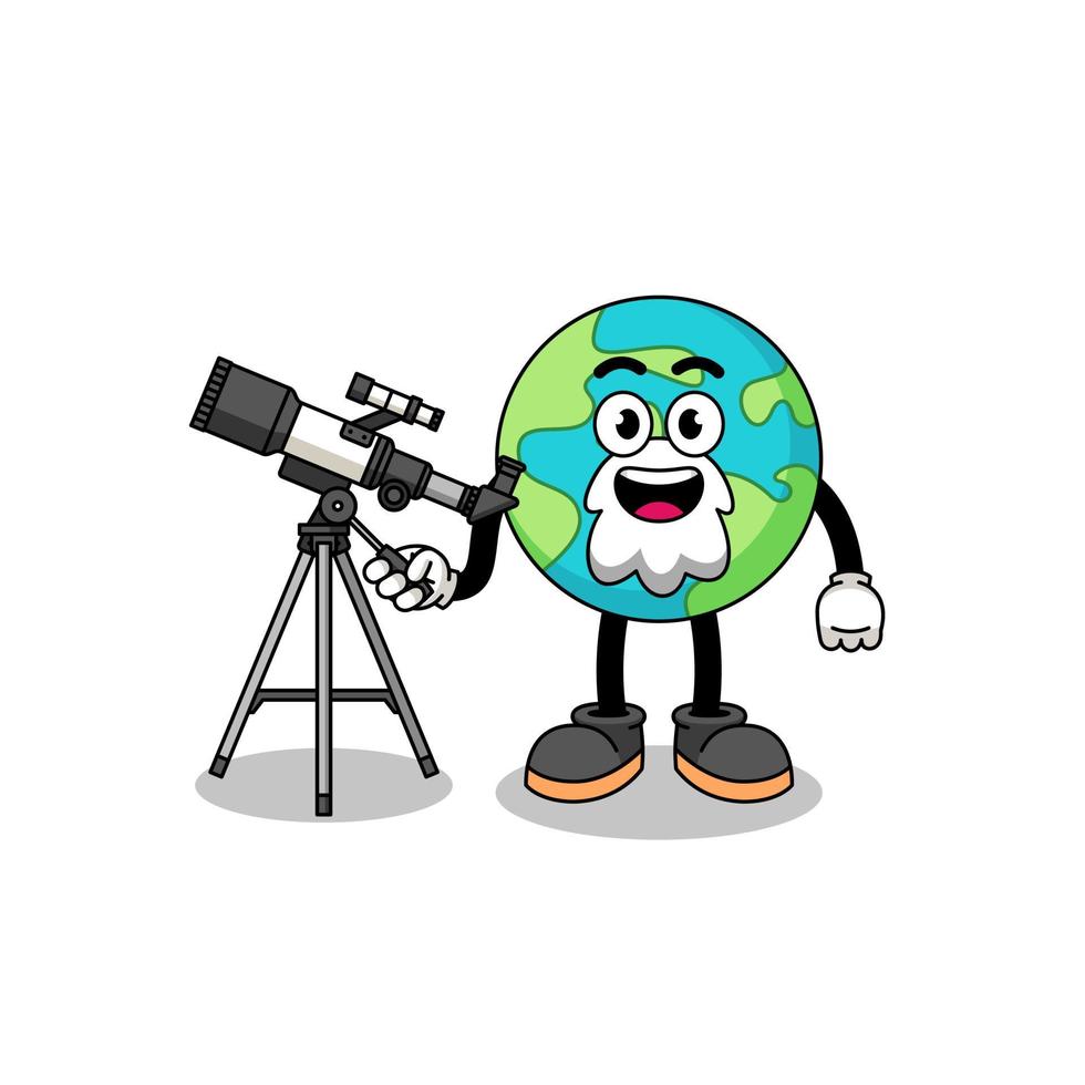 Illustration of earth mascot as an astronomer vector