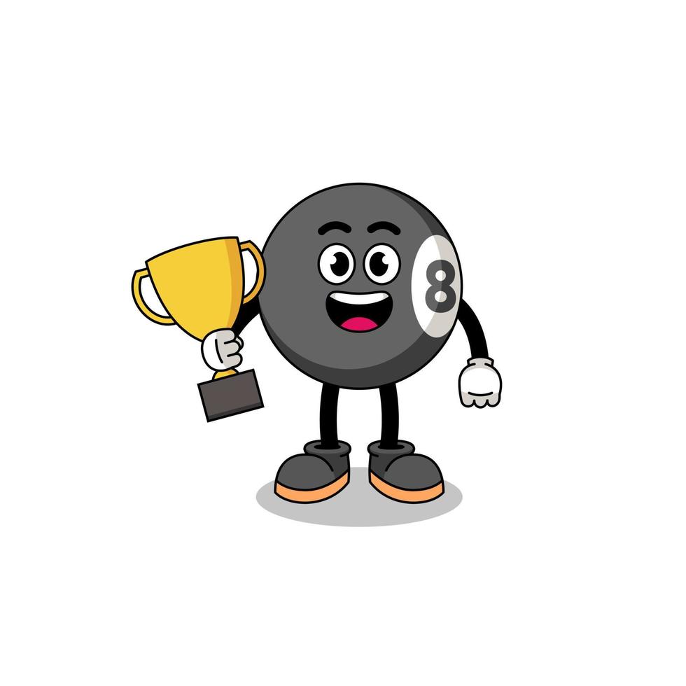 Cartoon mascot of billiard ball holding a trophy vector