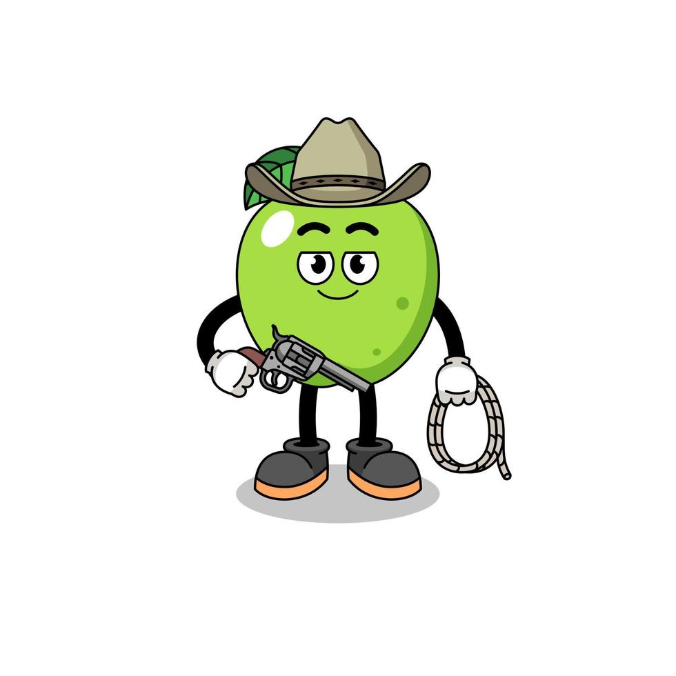 mascota de personaje de manzana verde como vaquero vector