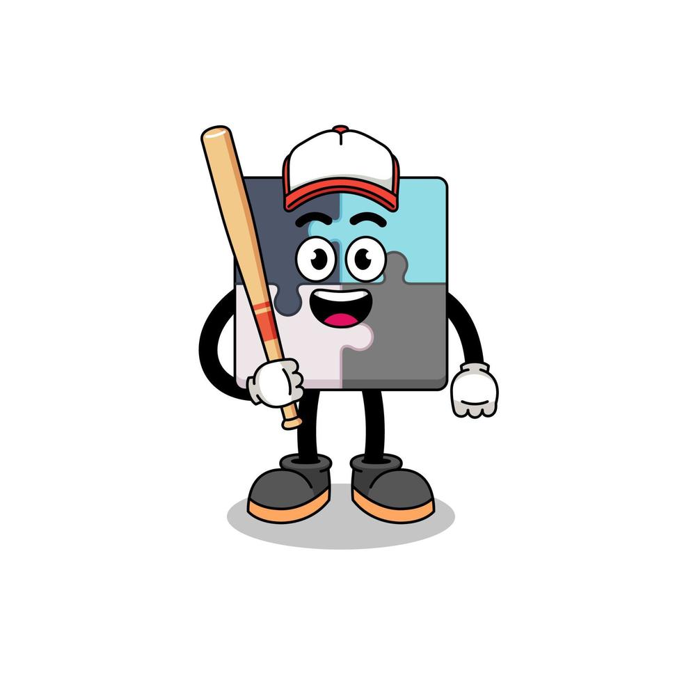 jigsaw puzzle mascot cartoon as a baseball player vector