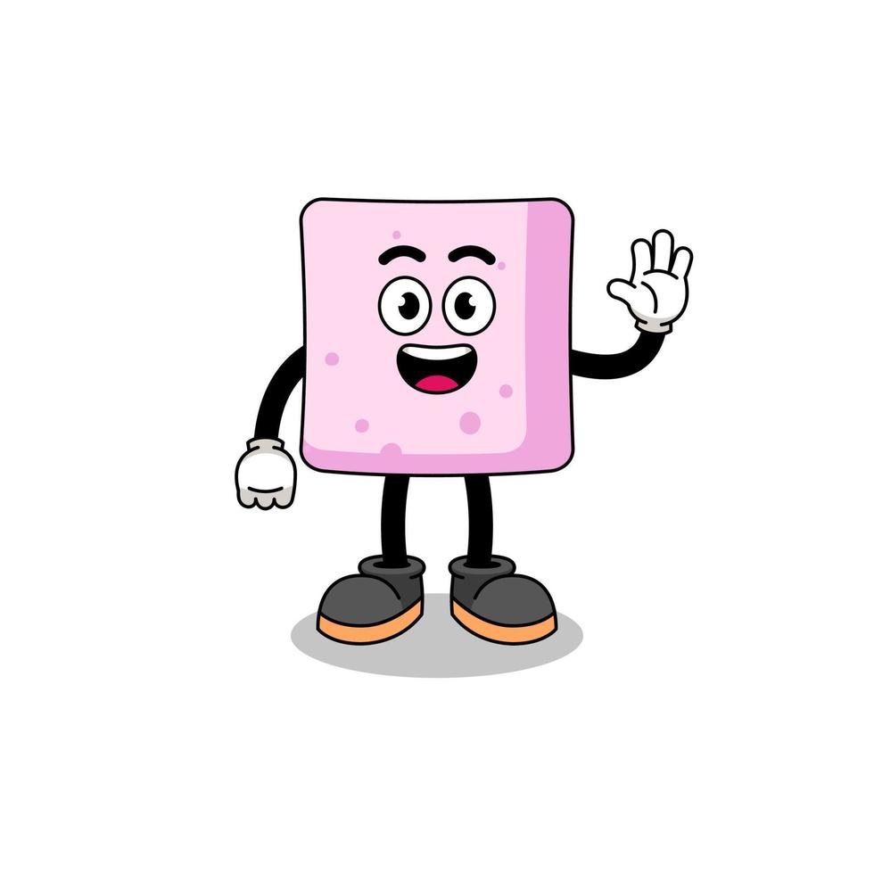 marshmallow cartoon doing wave hand gesture vector