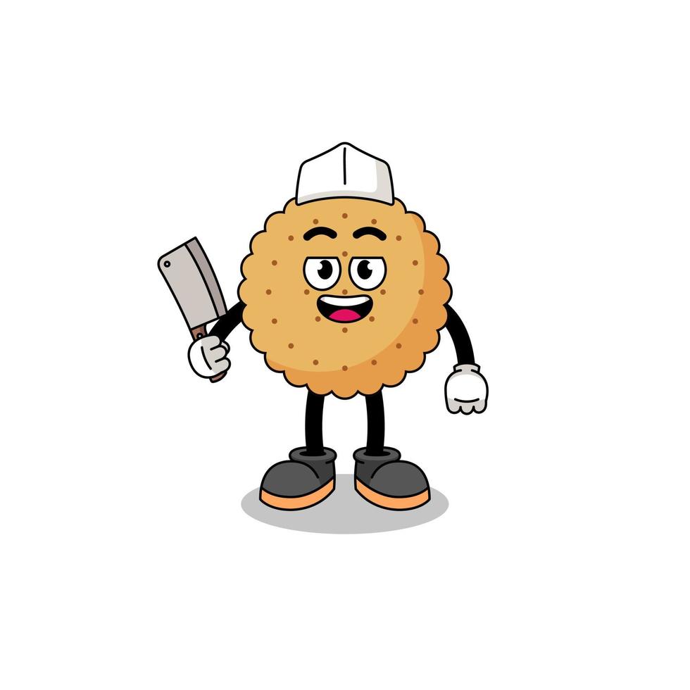Mascot of biscuit round as a butcher vector