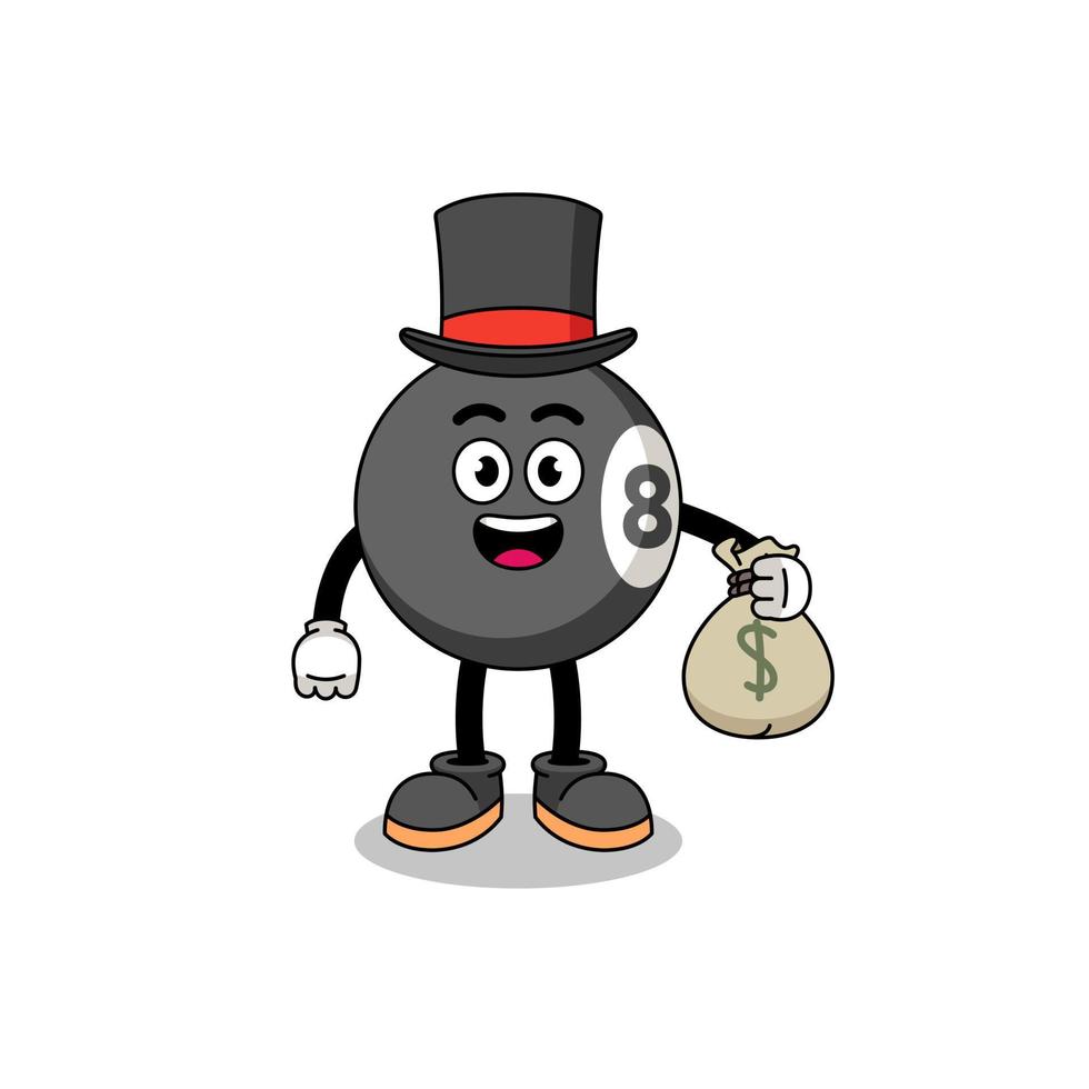 billiard ball mascot illustration rich man holding a money sack vector