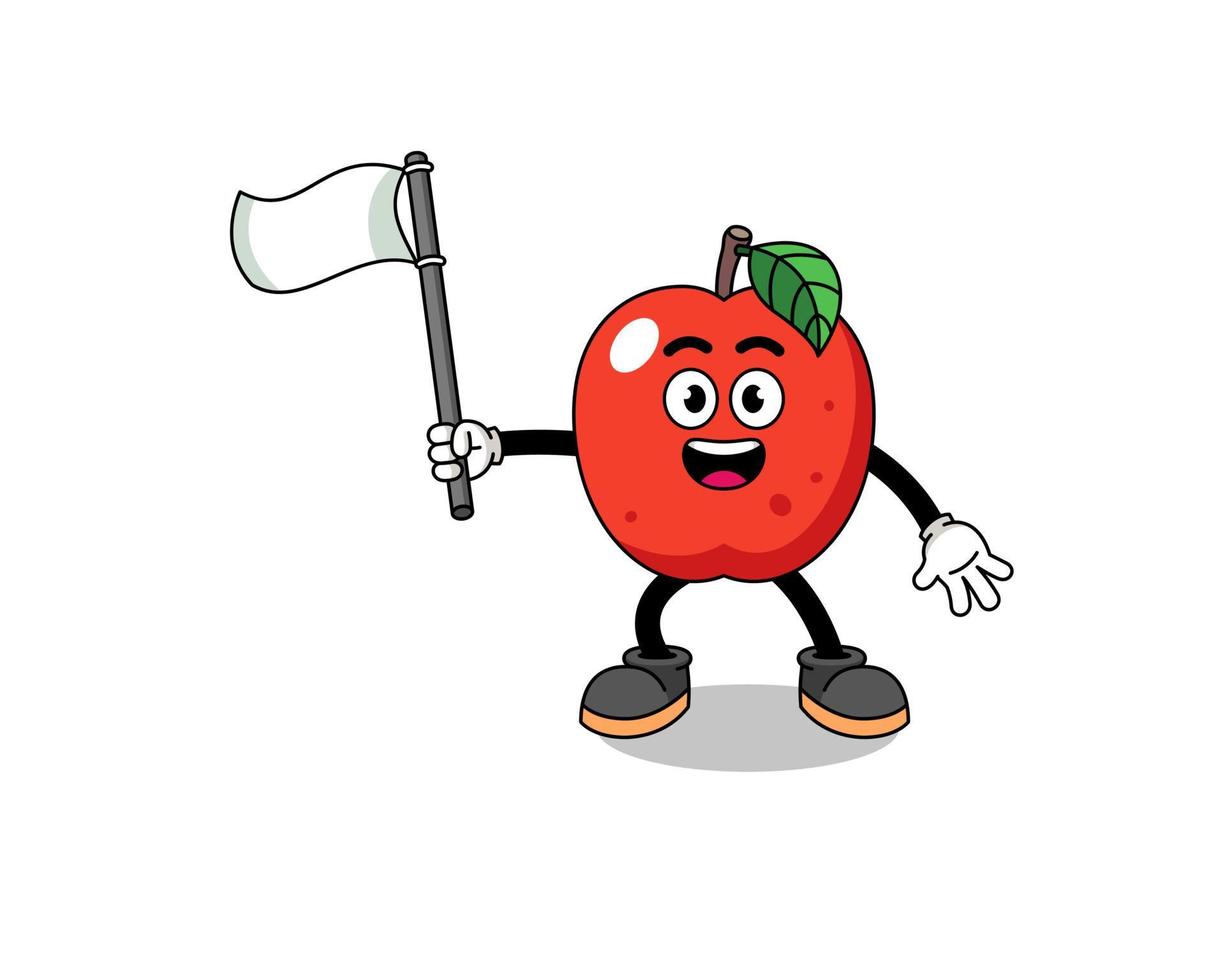 ilustración de dibujos animados de manzana con una bandera blanca vector