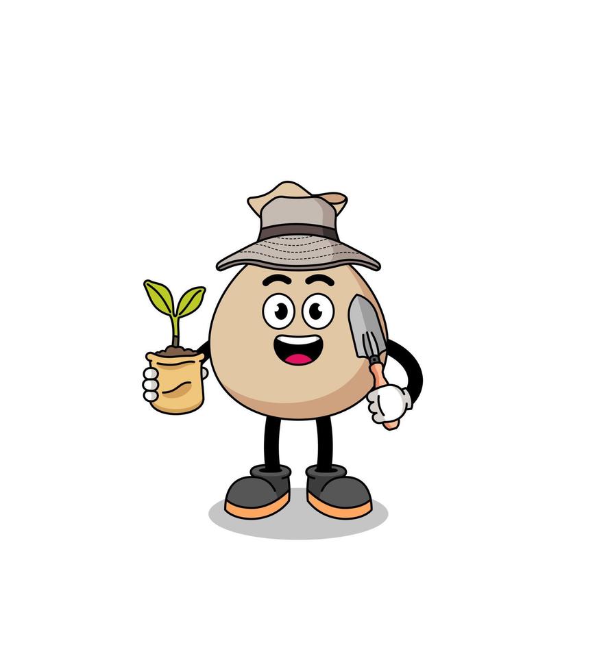 Illustration of money sack cartoon holding a plant seed vector