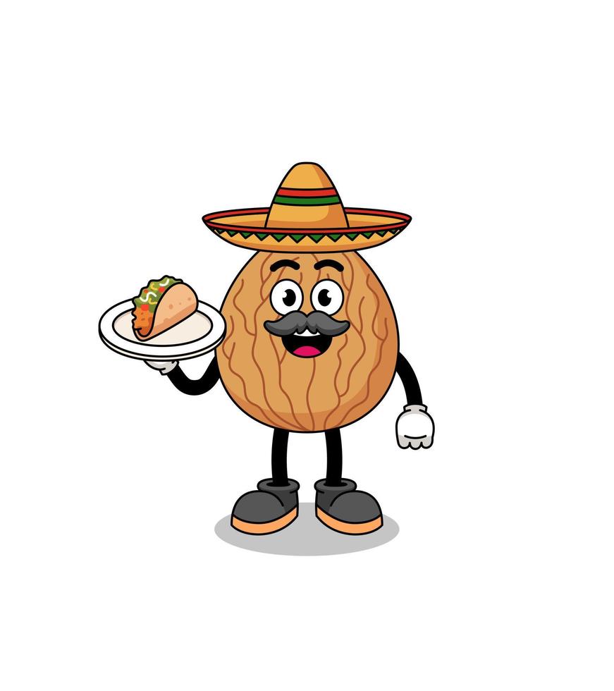 caricatura de personaje de almendra como chef mexicano vector