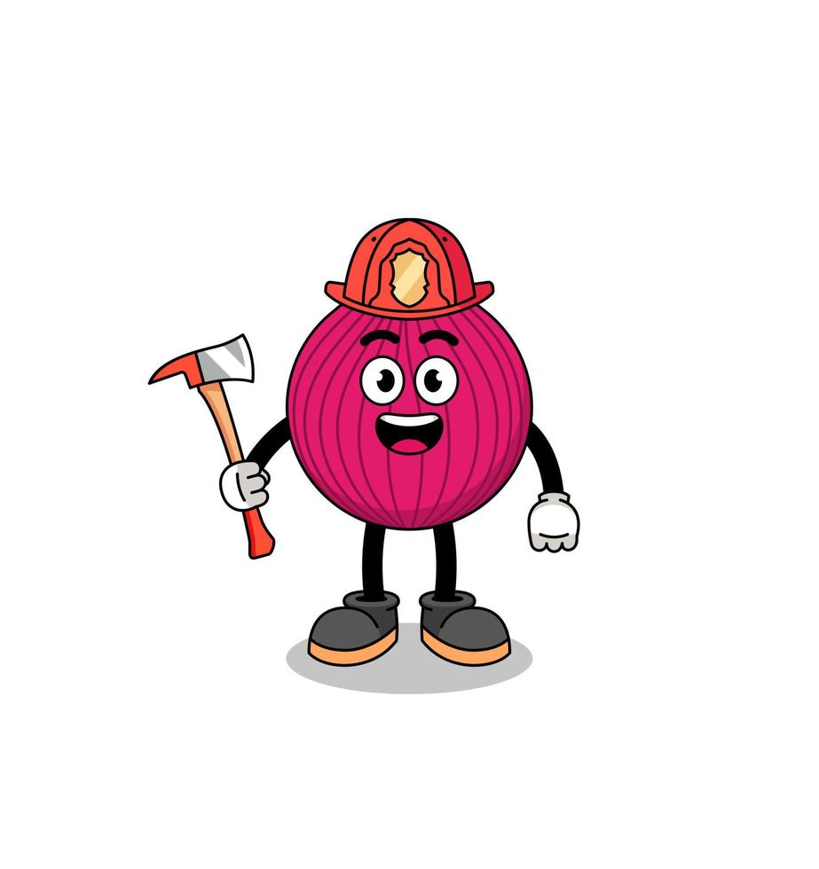 Cartoon mascot of onion red firefighter vector