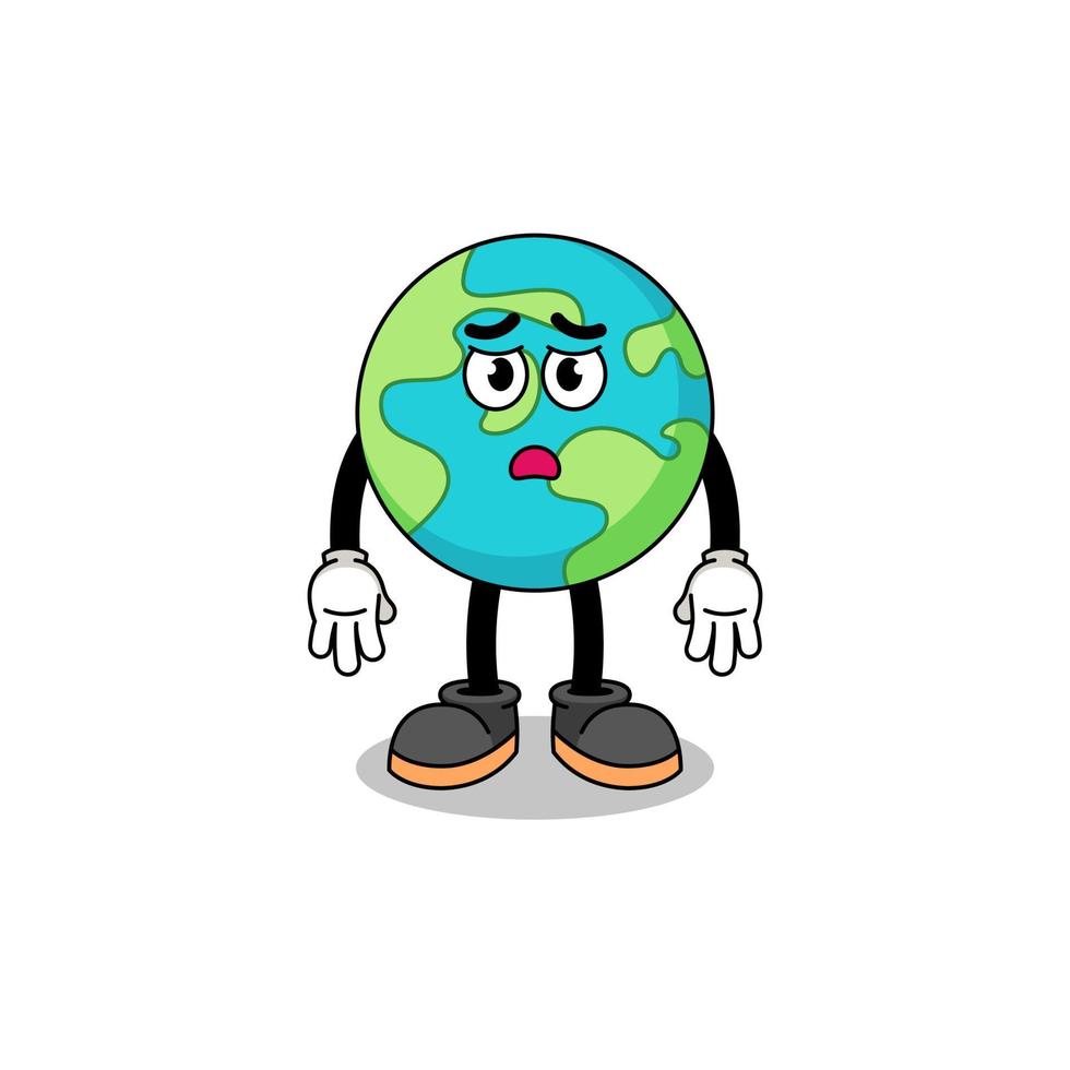 earth cartoon illustration with sad face vector