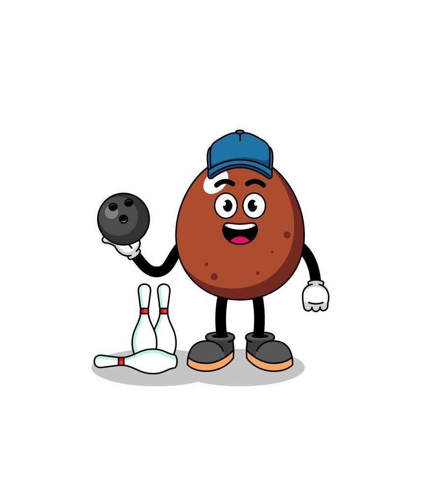 Mascot of chocolate egg as a bowling player vector