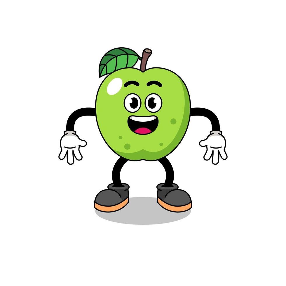 dibujos animados de manzana verde con gesto sorprendido vector