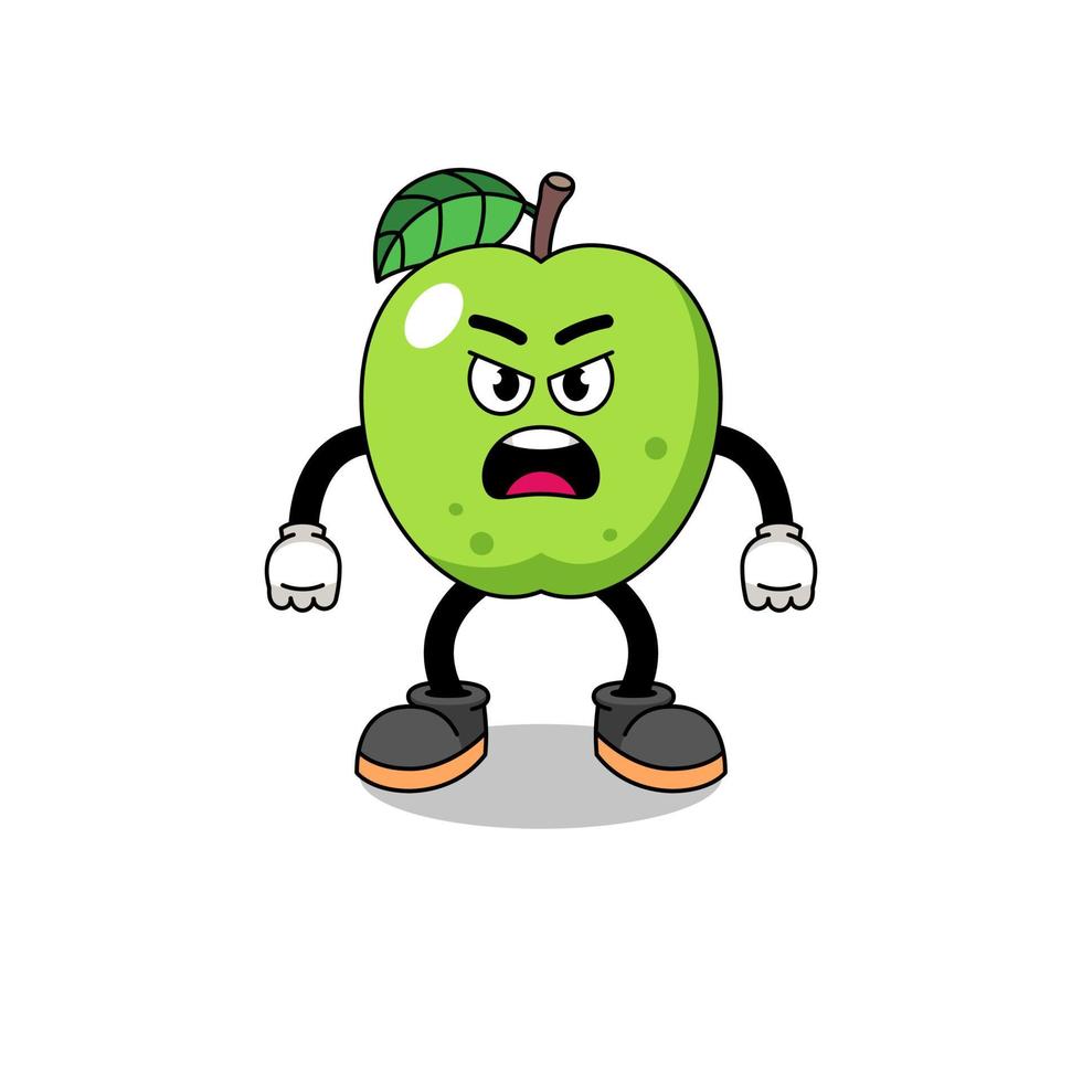 green apple cartoon illustration with angry expression vector