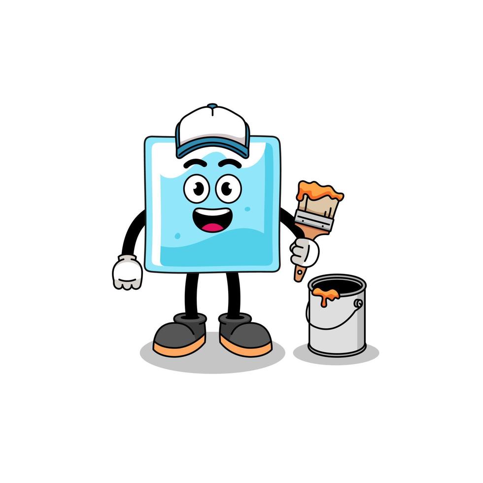 Character mascot of ice block as a painter vector