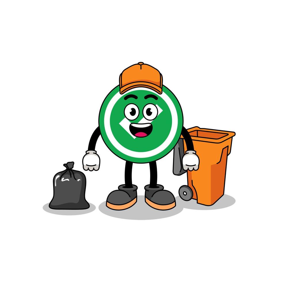 Illustration of check mark cartoon as a garbage collector vector