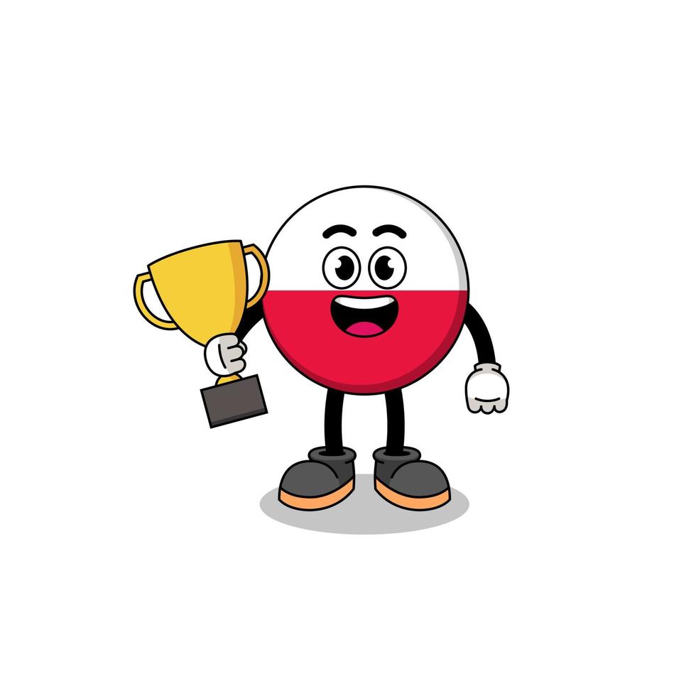 Cartoon mascot of poland flag holding a trophy vector