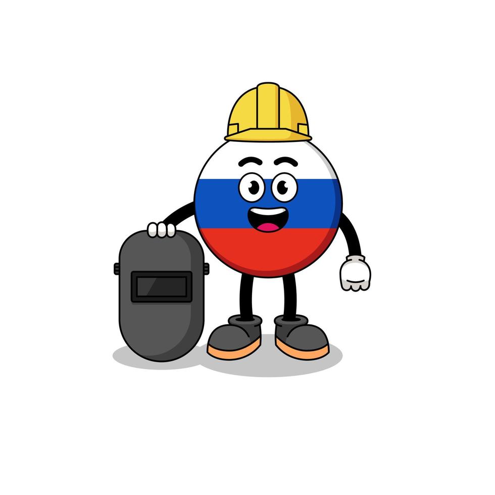 mascota de la bandera de rusia como soldador vector