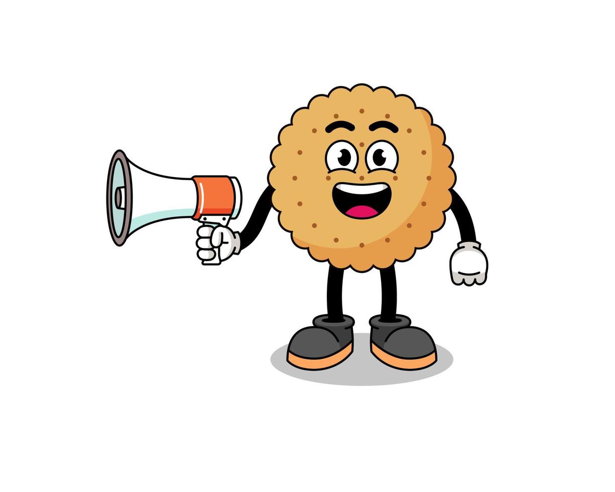 biscuit round cartoon illustration holding megaphone vector