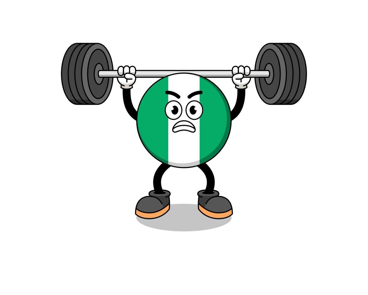 nigeria flag mascot cartoon lifting a barbell vector