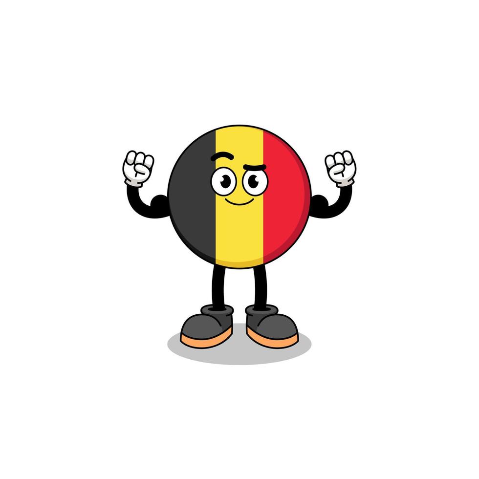 caricatura de mascota de la bandera de bélgica posando con músculo vector