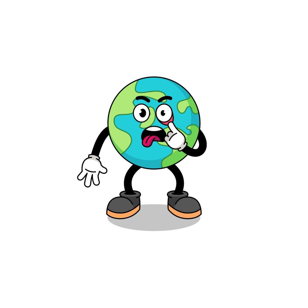 Character Illustration of earth with tongue sticking out vector