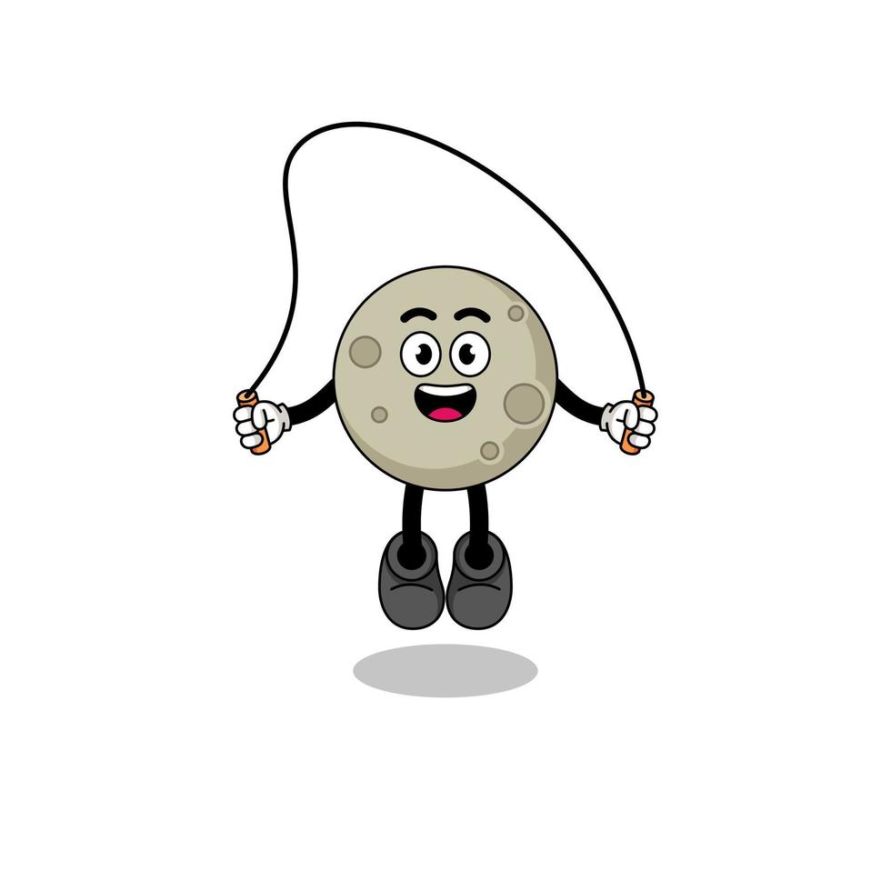 moon mascot cartoon is playing skipping rope vector