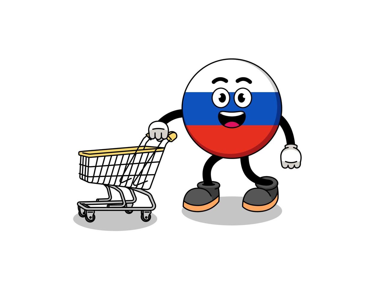 Cartoon of russia flag holding a shopping trolley vector