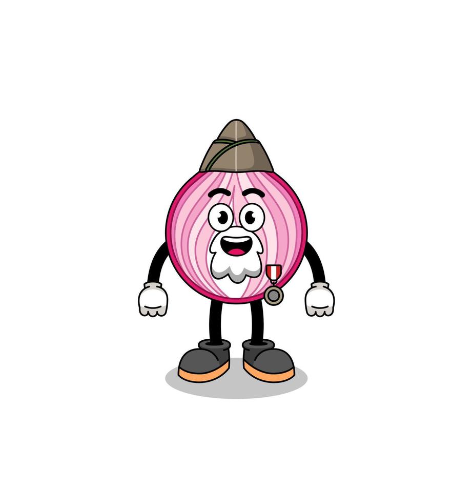caricatura de personaje de cebolla en rodajas como veterano vector