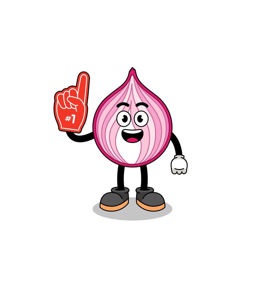mascota de dibujos animados de ventiladores número 1 de cebolla en rodajas vector