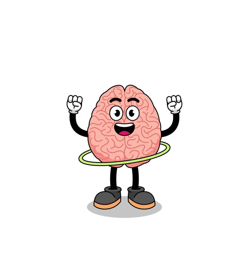 Character Illustration of brain playing hula hoop vector