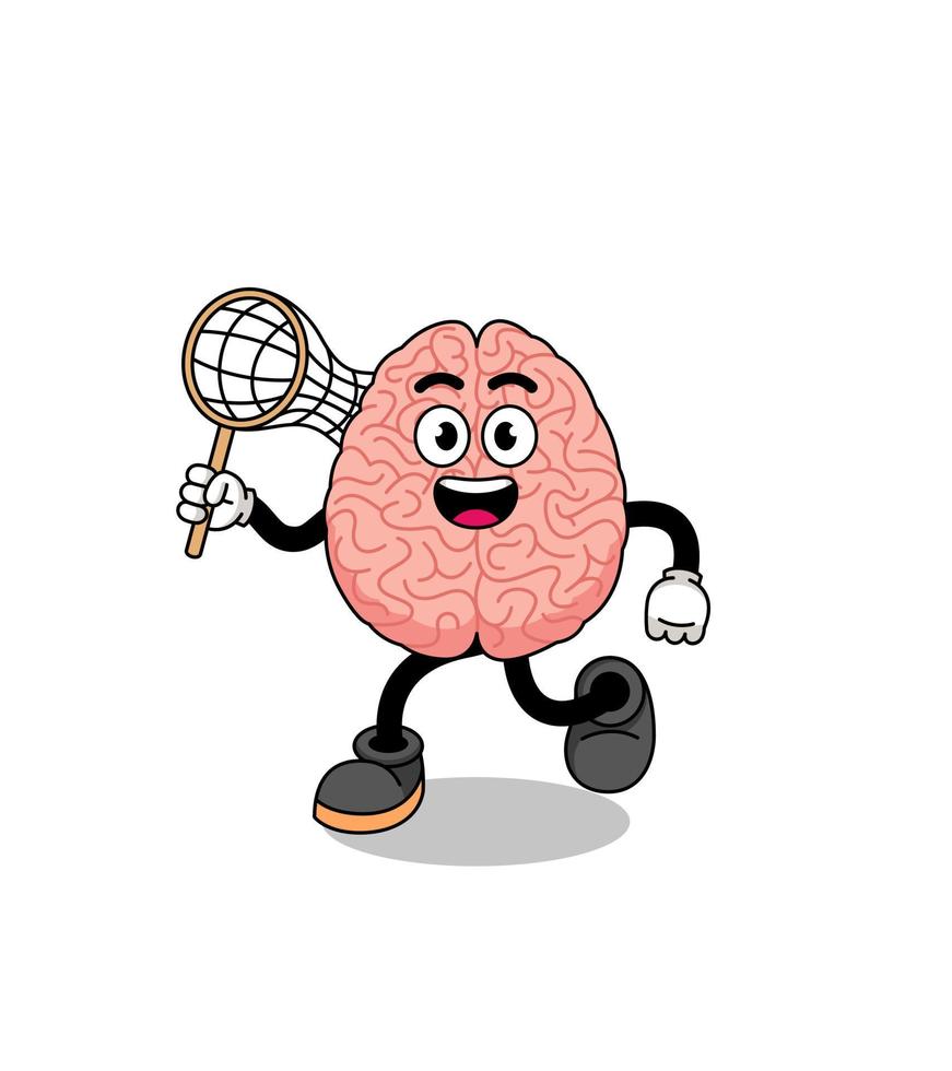 Cartoon of brain catching a butterfly vector