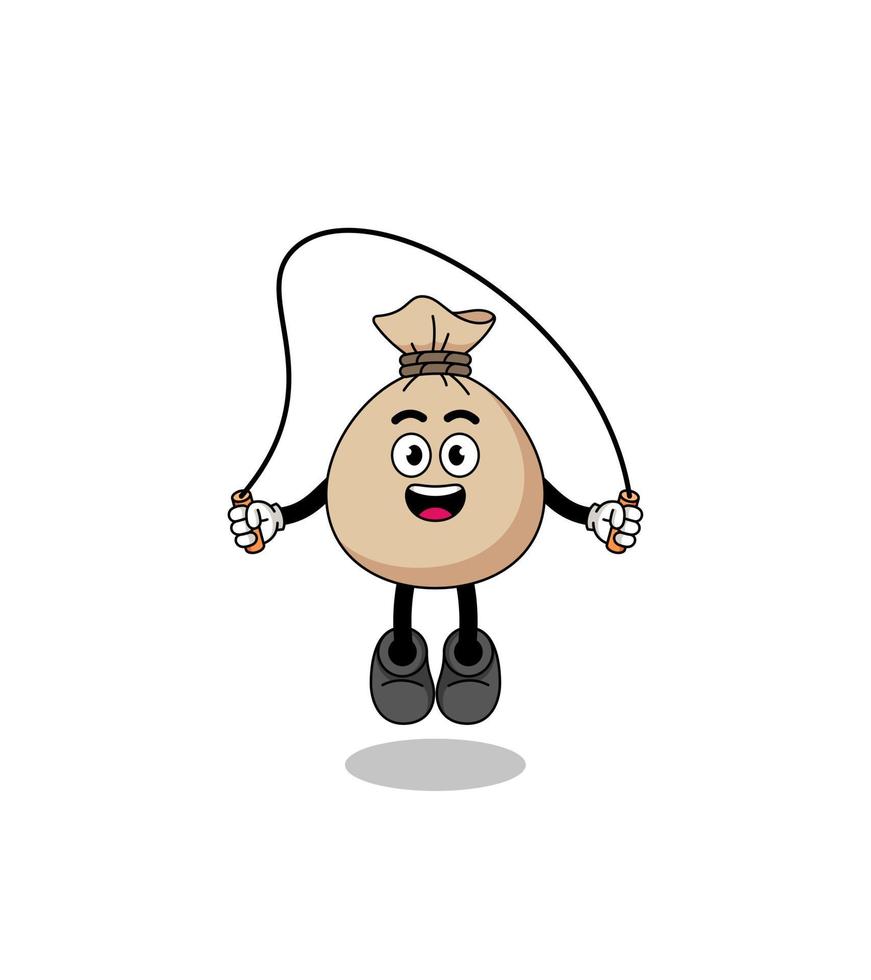money sack mascot cartoon is playing skipping rope vector