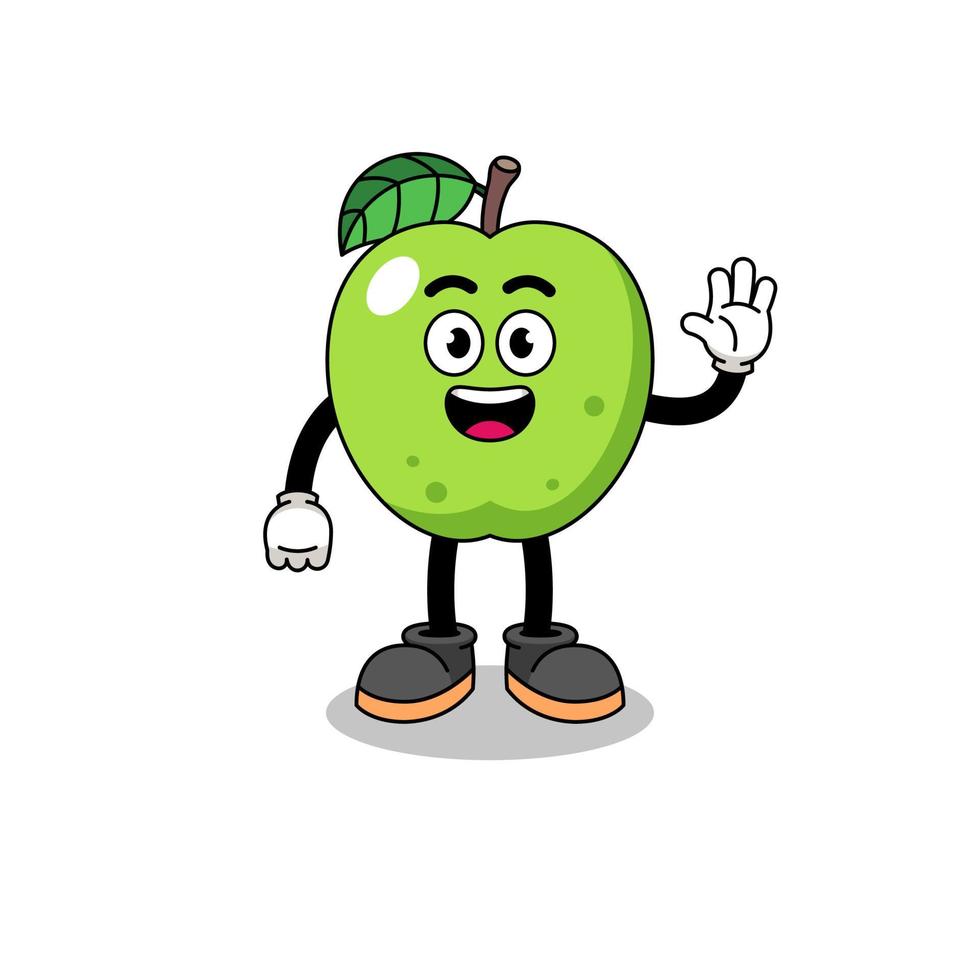 dibujos animados de manzana verde haciendo gesto de mano de onda vector