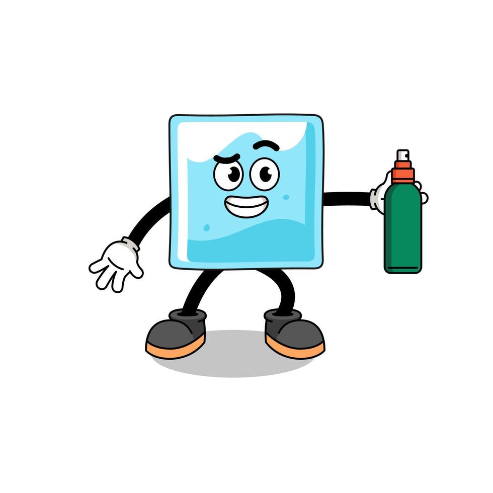 ice block illustration cartoon holding mosquito repellent vector