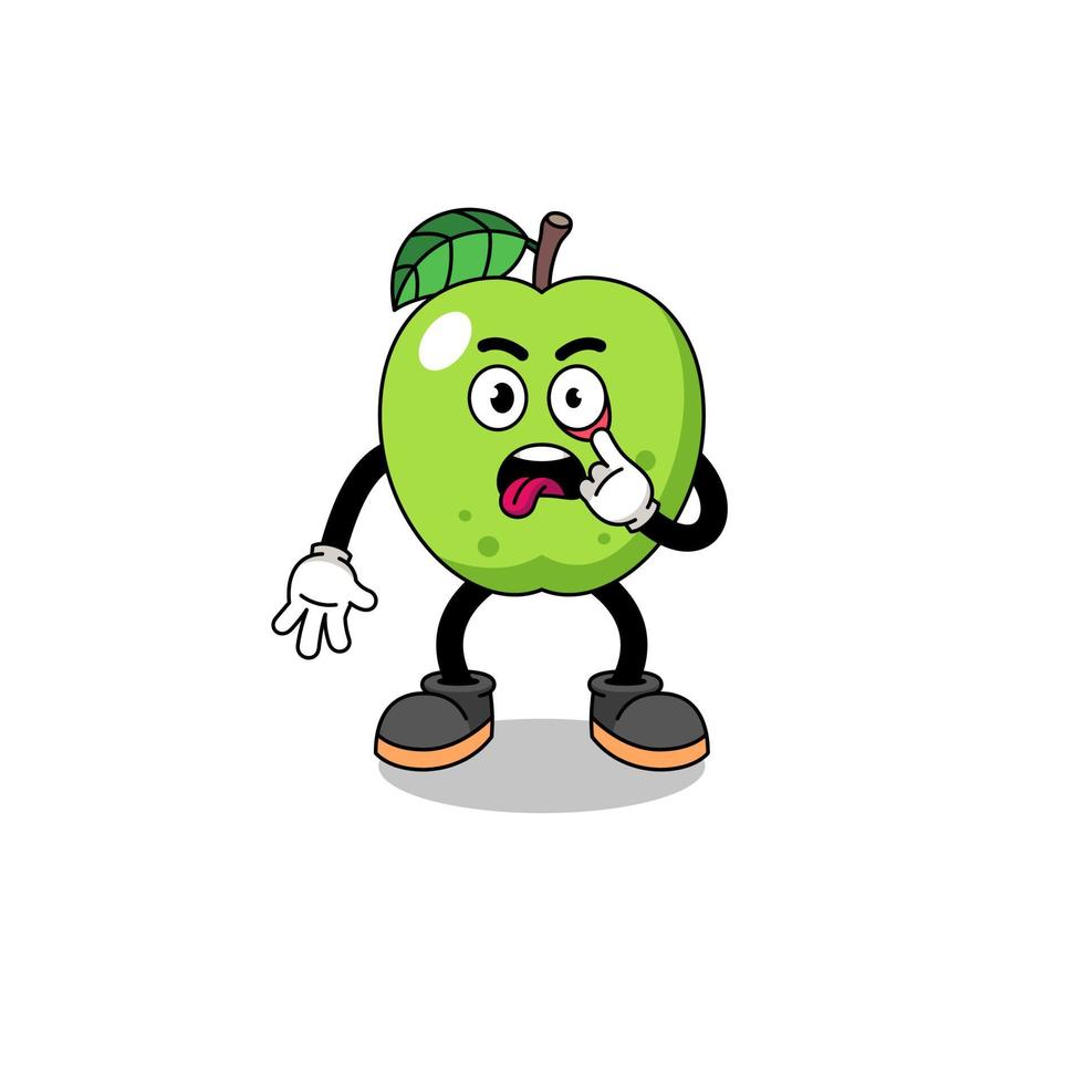 Character Illustration of green apple with tongue sticking out vector