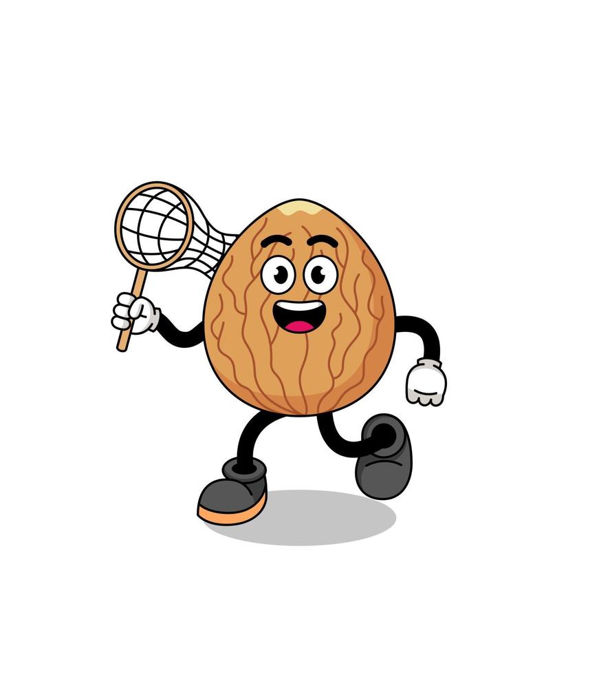 Cartoon of almond catching a butterfly vector
