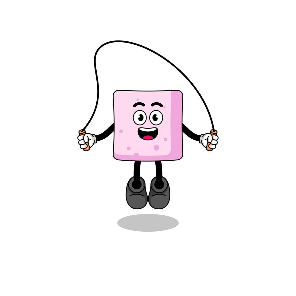 marshmallow mascot cartoon is playing skipping rope vector