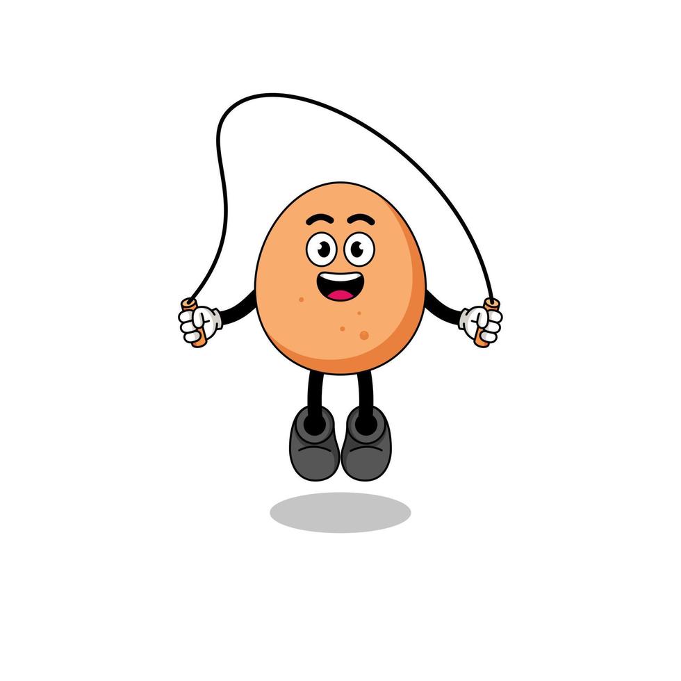 egg mascot cartoon is playing skipping rope vector