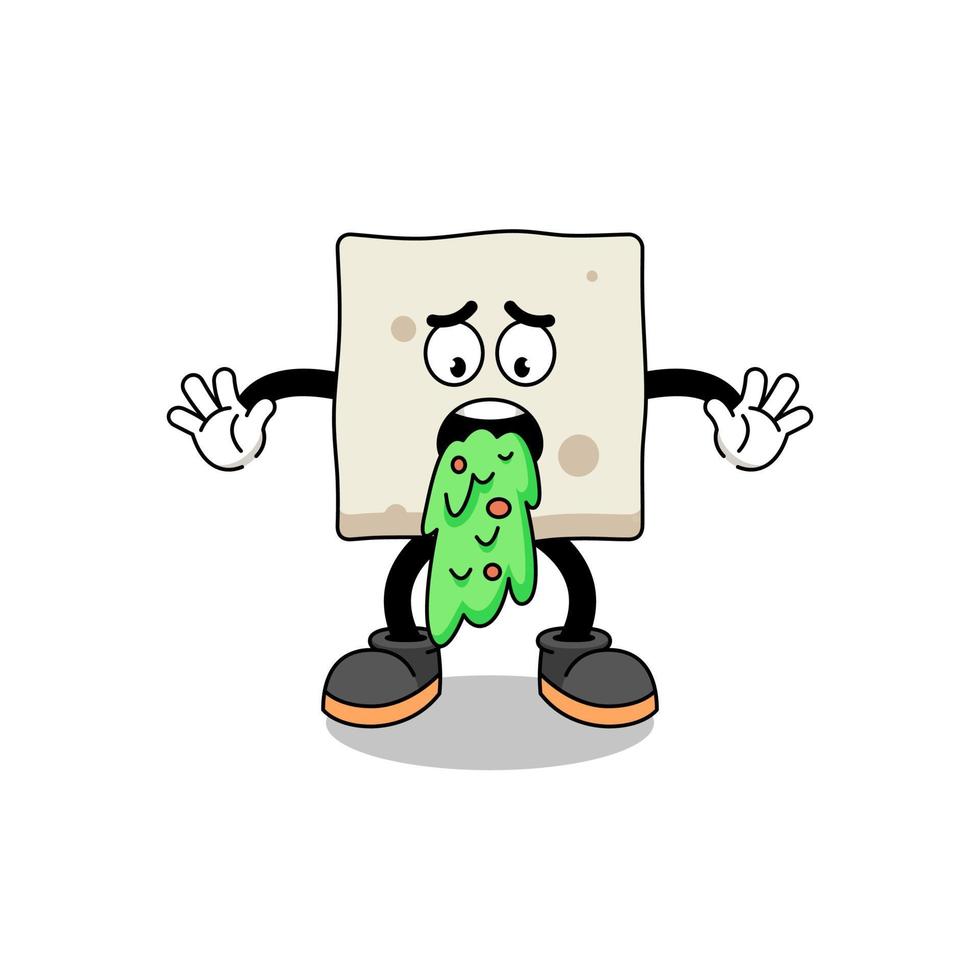 tofu mascot cartoon vomiting vector