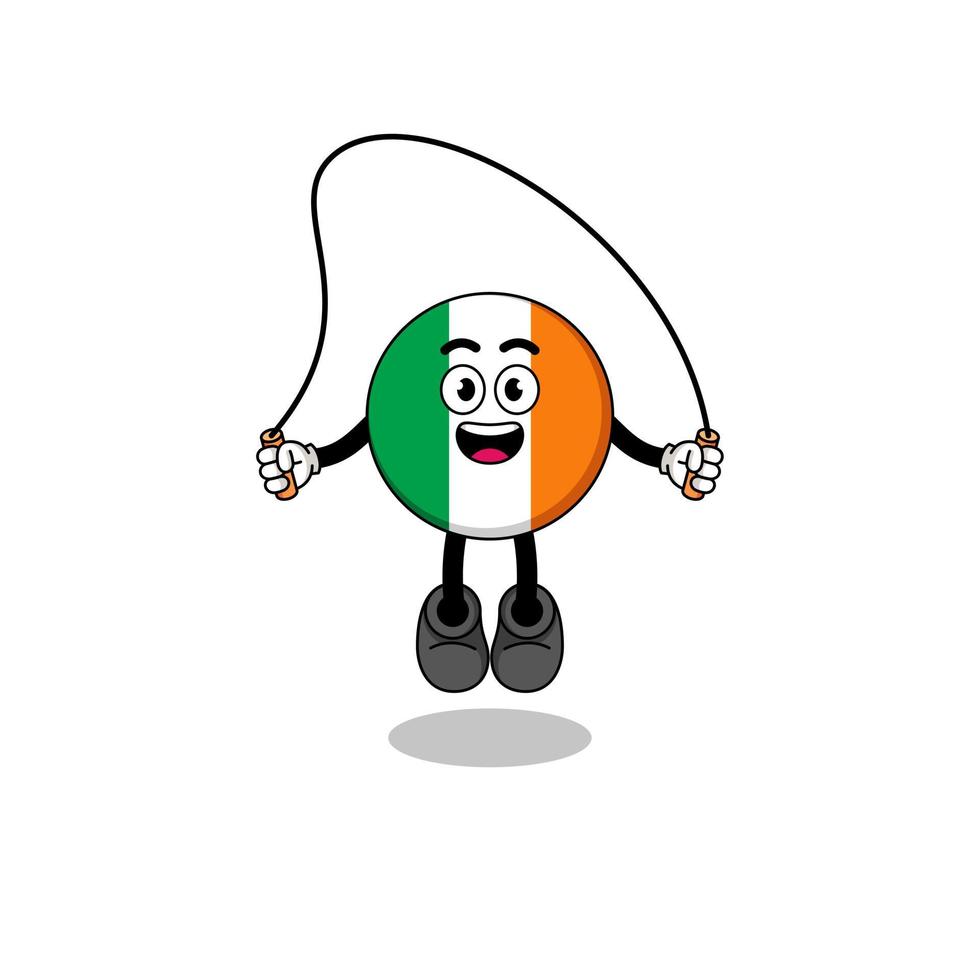 ireland flag mascot cartoon is playing skipping rope vector