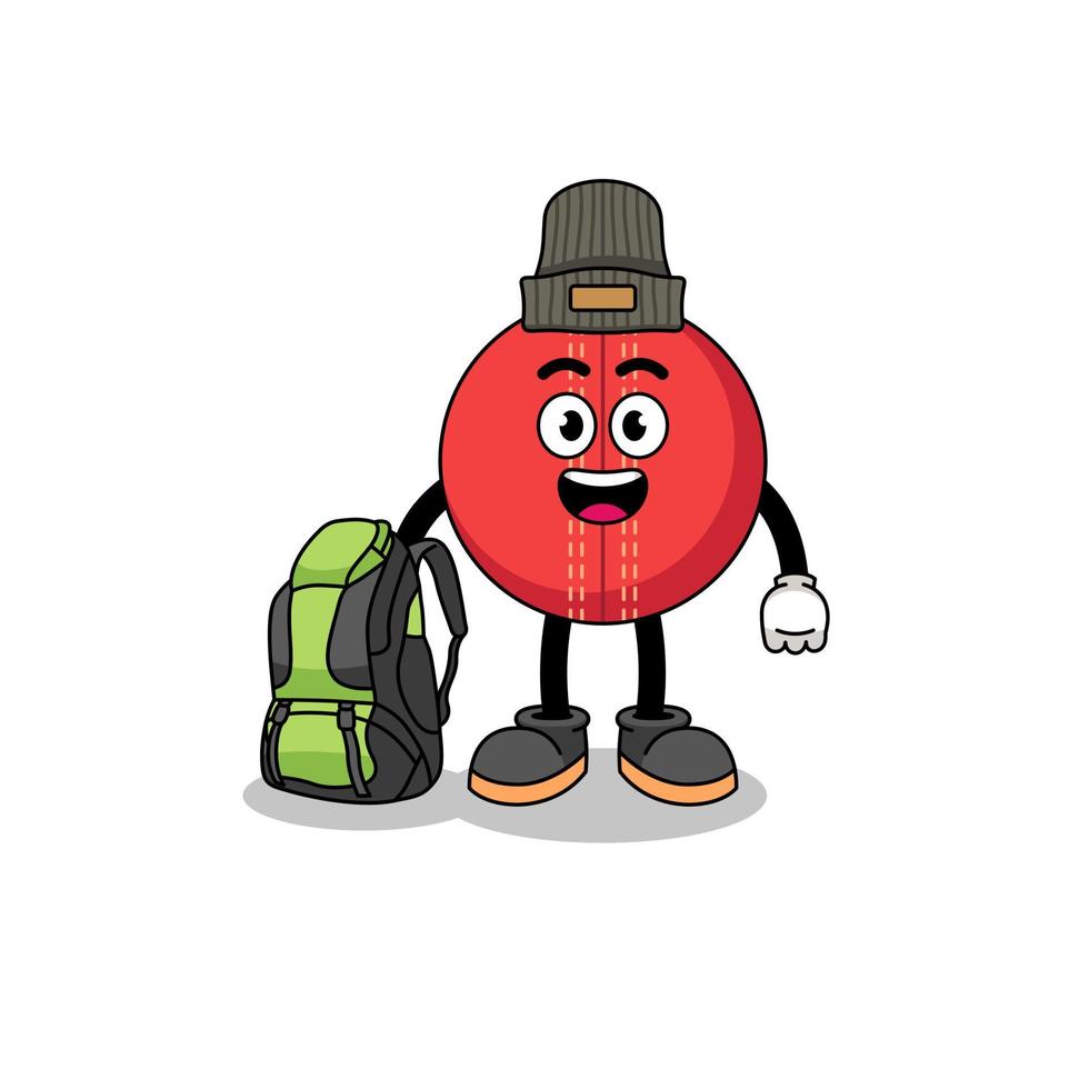 Illustration of cricket ball mascot as a hiker vector