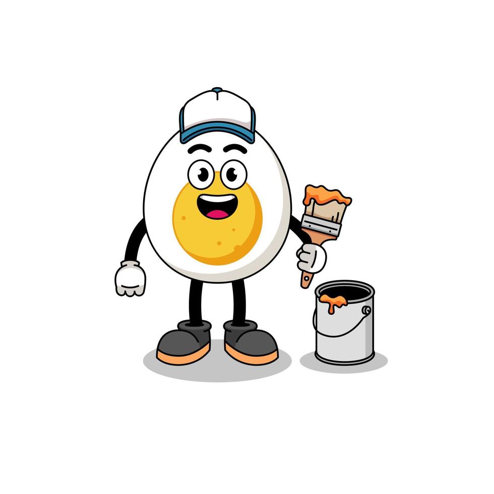 Character mascot of boiled egg as a painter vector