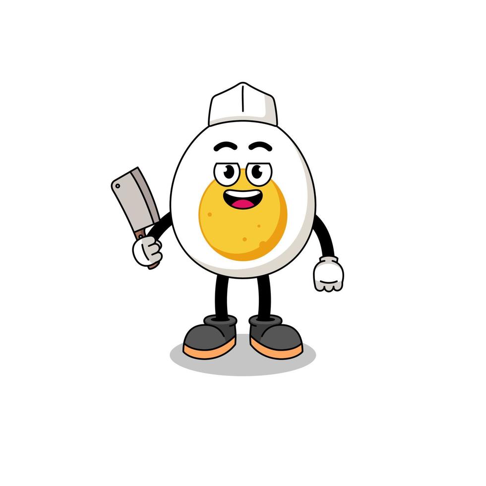 Mascot of boiled egg as a butcher vector