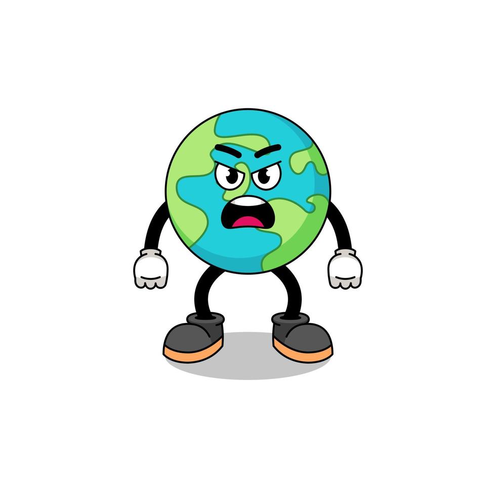 earth cartoon illustration with angry expression vector