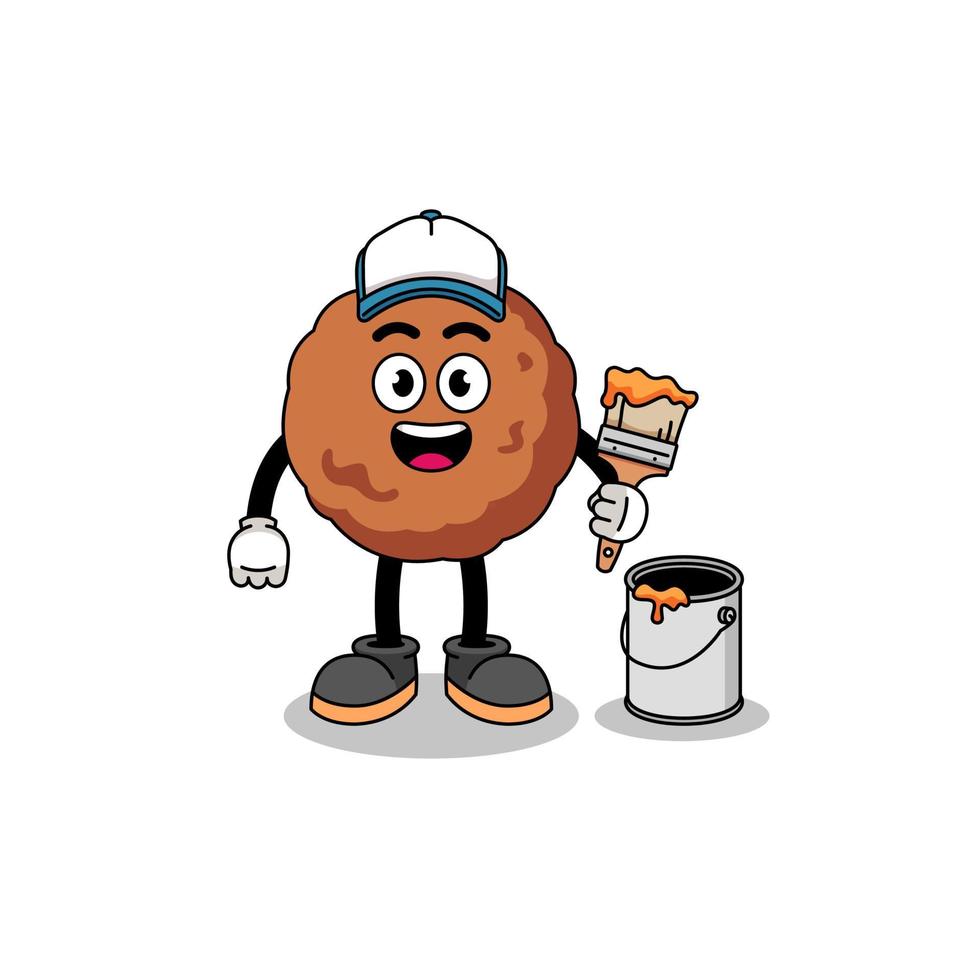 Character mascot of meatball as a painter vector