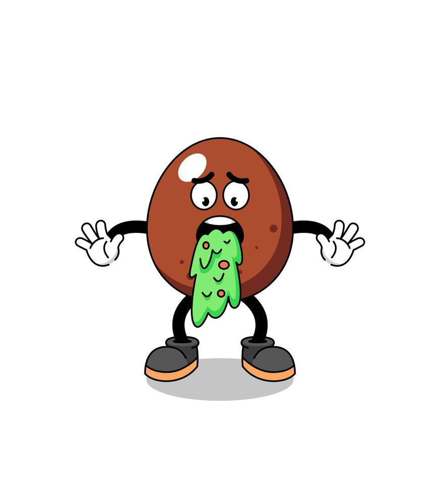chocolate egg mascot cartoon vomiting vector