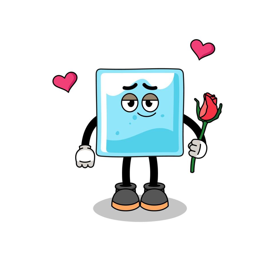 ice block mascot falling in love vector