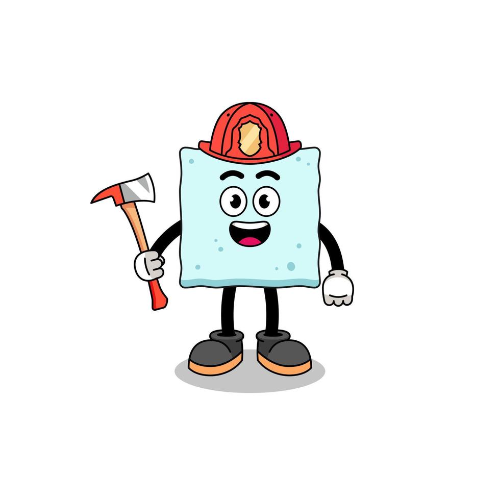 caricatura, mascota, de, cubo de azúcar, bombero vector