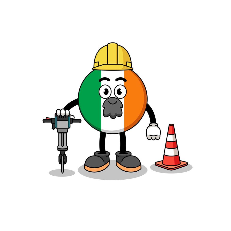 Character cartoon of ireland flag working on road construction vector