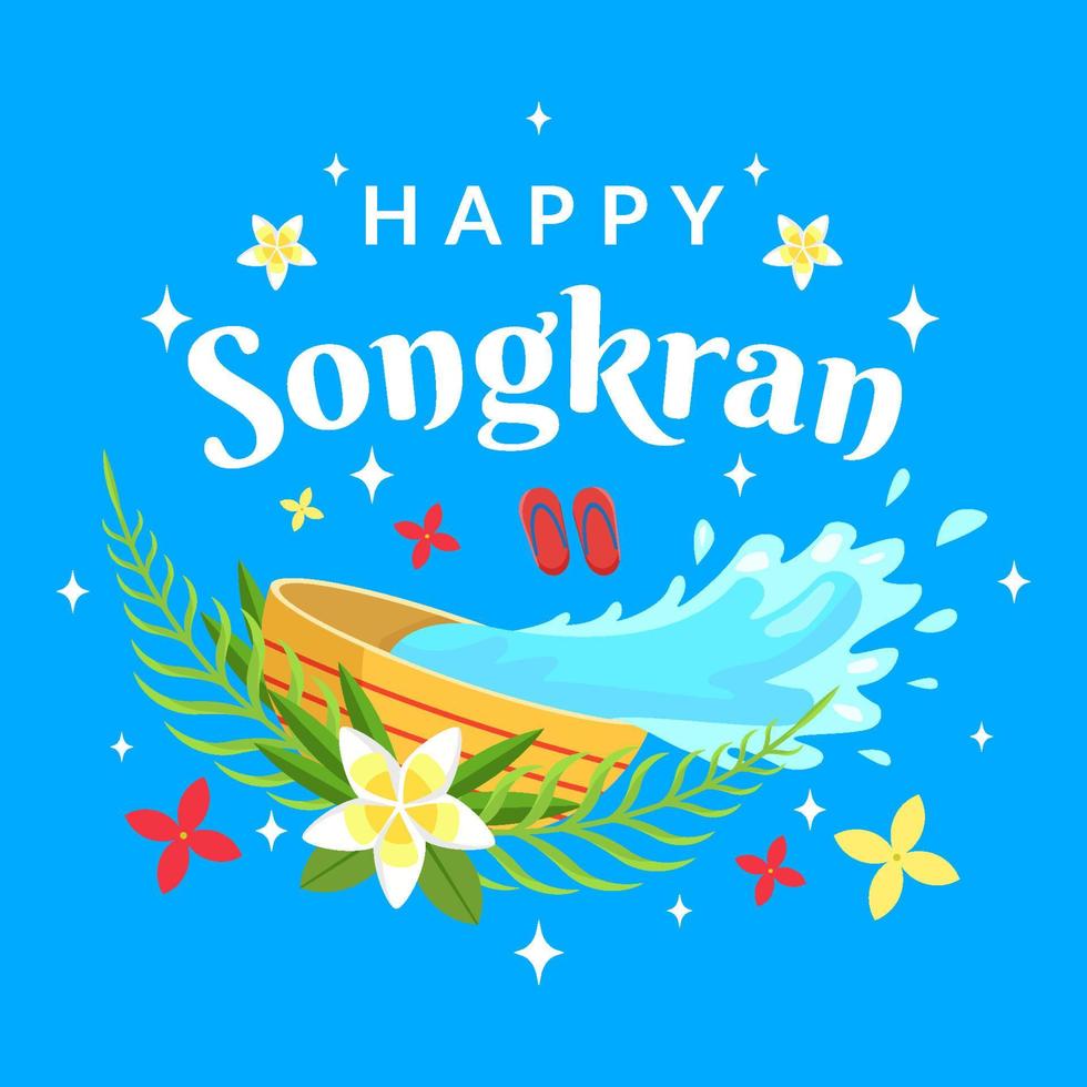 Songkran illustration greeting card in flat style design vector