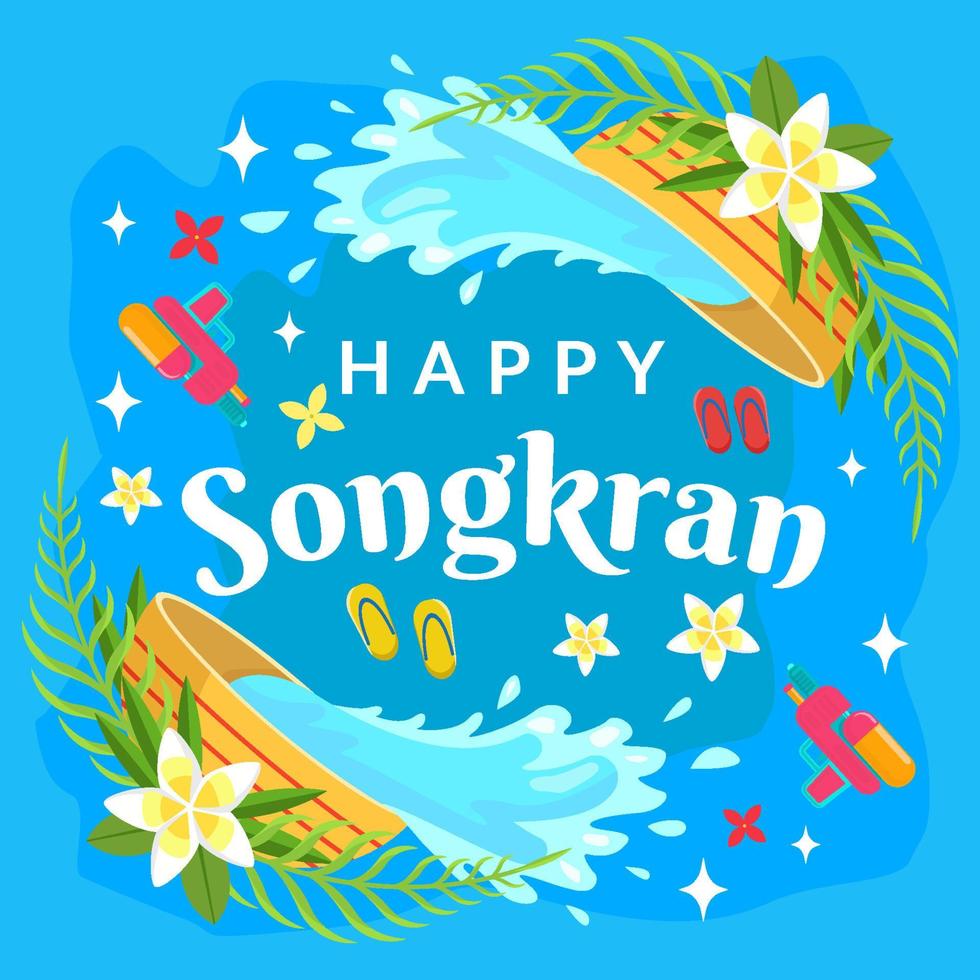 flat Songkran illustration greeting card vector
